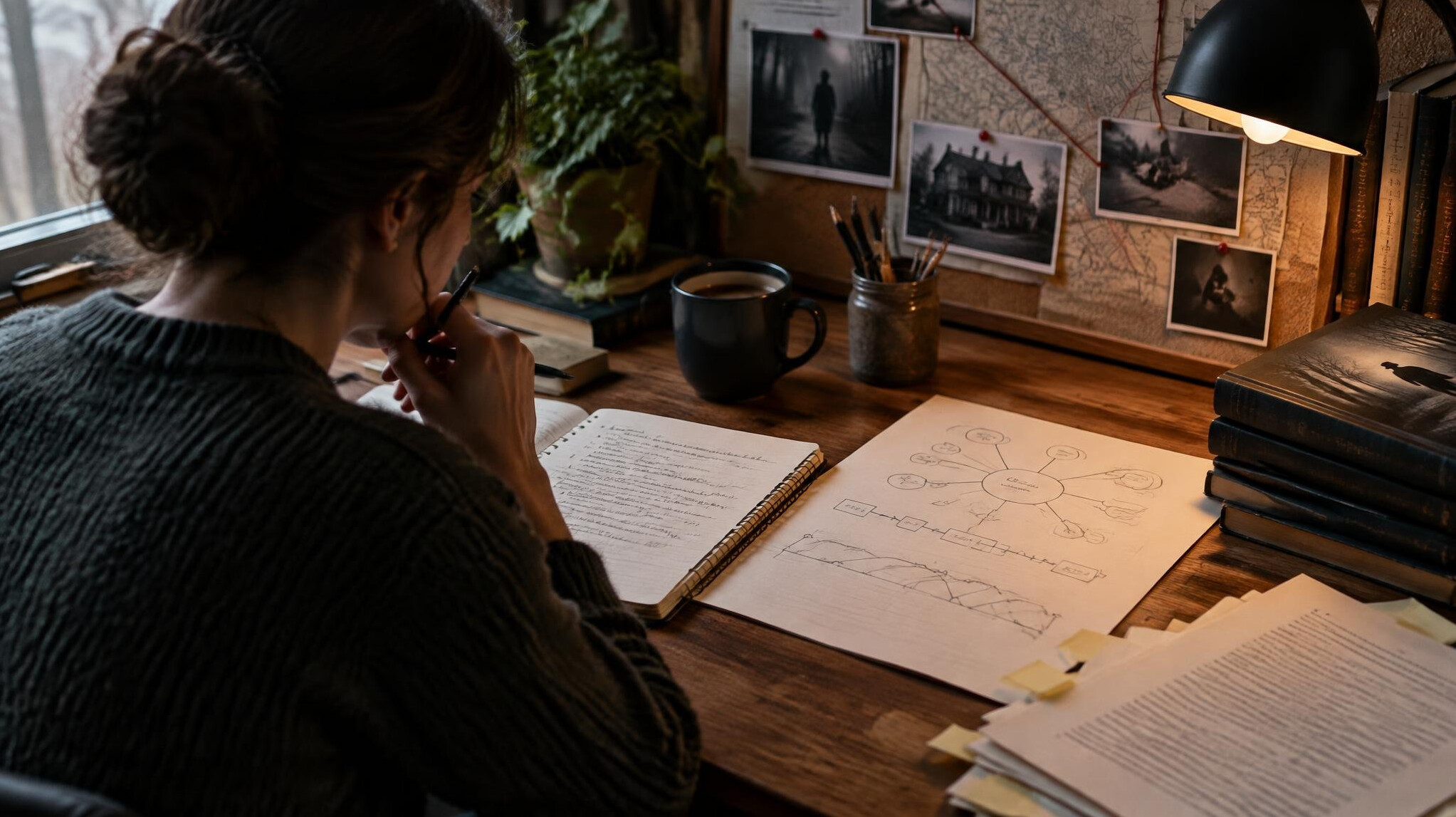 writer at desk with notebook